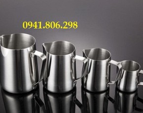 Ca inox - Ca đánh sữa bằng inox KHÔNG VẠCH KHÔNG NẮP thể tích 100ml 200ml 350ml 600ml 1000ml sáng bóng